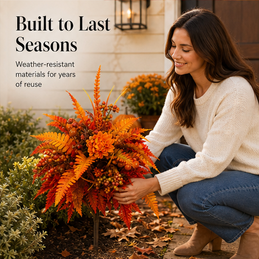 Harvestbury – Full Layered Fall Blooms Floral Garden Stake Arrangement features