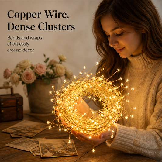 Glowmere – Dense Cluster Copper Wire Fairy Lights with Remote + 50% OFF features
