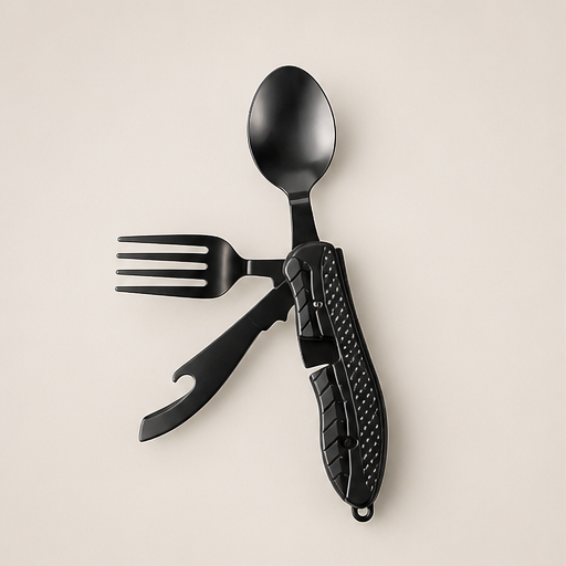 TrailFork – Compact 4-in-1 Stainless Steel Folding Utensil Set Black