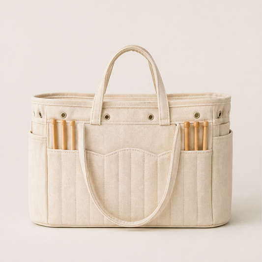 Woolcroft – Tangle-Free Canvas Yarn Storage Tote with Needle Pockets + 50% OFF Natural