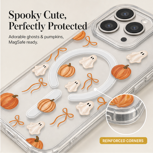 Ghostwick – Silk-Print Ghost & Pumpkin MagSafe Clear Phone Case + 50% OFF features