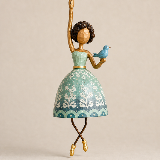 Blossom Twirl – Hand-Painted Dancing Lady Hanging Bell Decoration + 50% OFF Teal