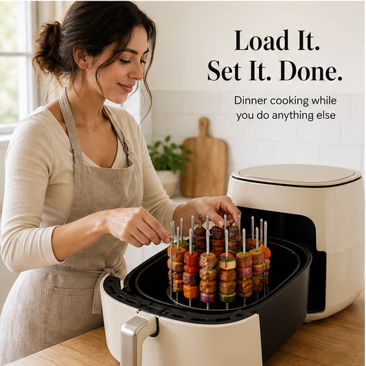 Searspire – 360° Vertical Skewer Grill Stand for Air Fryers, No-Flip & Dishwasher-Safe + 50% OFF