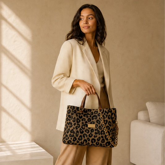 Fauvelle™ – Roomy Leopard-Print Tote Bag with Chain & Leather Straps + 50% OFF