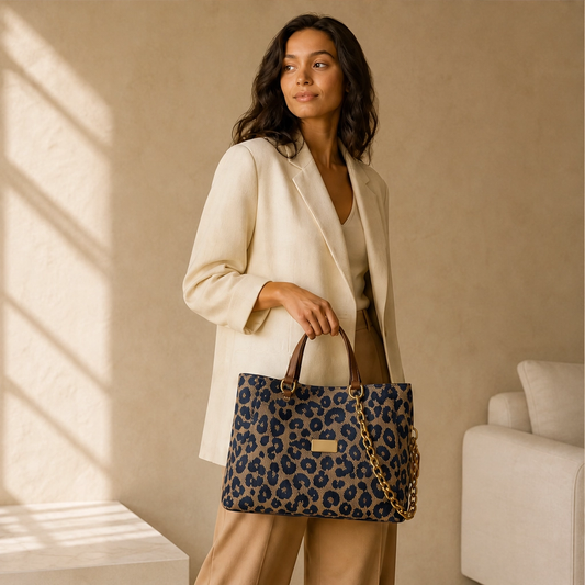 Fauvelle™ – Roomy Leopard-Print Tote Bag with Chain & Leather Straps + 50% OFF