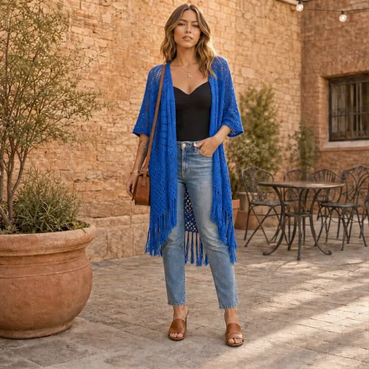 Sundrift™ – Breathable Open-Knit Fringe Cover-Up Cardigan + 50% OFF