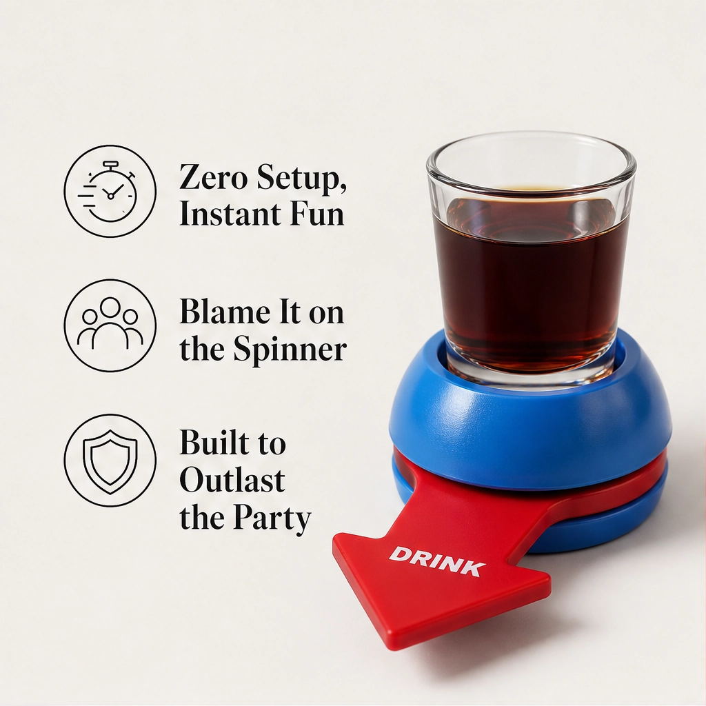 Spindare – Instant Flick-to-Spin Party Drinking Game with Shot Glass + 50% OFF