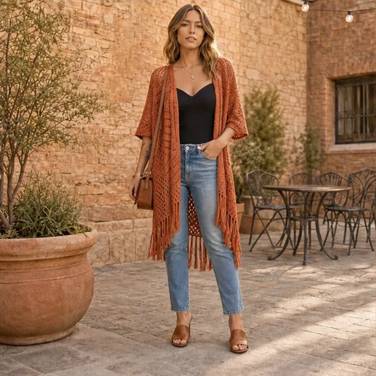 Sundrift™ – Breathable Open-Knit Fringe Cover-Up Cardigan + 50% OFF
