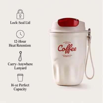 Emberly – Insulated Stainless Steel Coffee Mug with Leak-Lock Lid, Removable Grip & Wrist Strap + 50% OFF