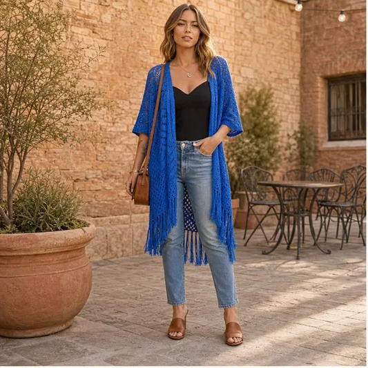 Sundrift™ – Breathable Open-Knit Fringe Cover-Up Cardigan + 50% OFF