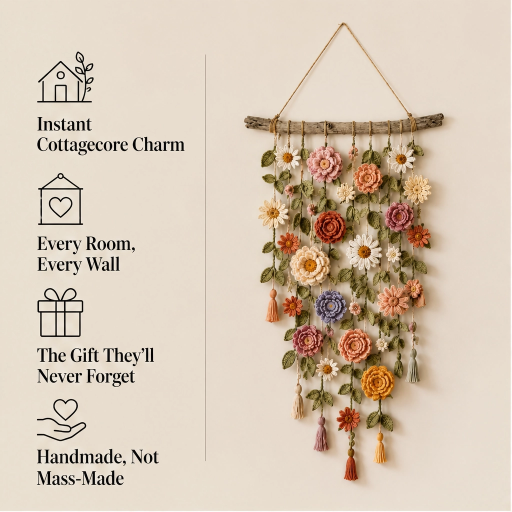 Willowmere – Handmade Crochet Flower Wall Hanging with Driftwood Branch + 50% OFF