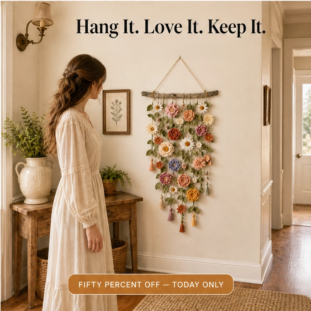 Willowmere – Handmade Crochet Flower Wall Hanging with Driftwood Branch + 50% OFF