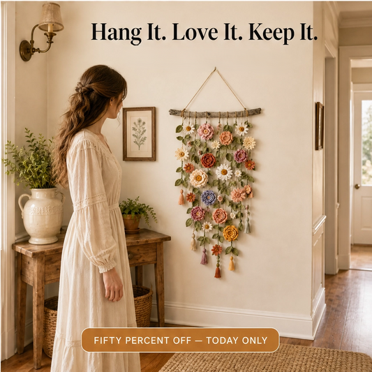 Willowmere – Handmade Crochet Flower Wall Hanging with Driftwood Branch + 50% OFF