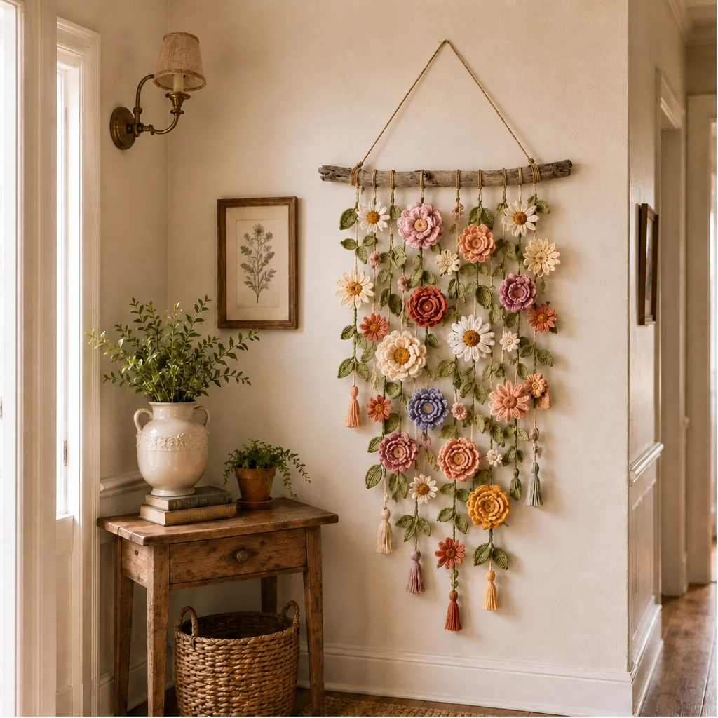 Willowmere – Handmade Crochet Flower Wall Hanging with Driftwood Branch + 50% OFF