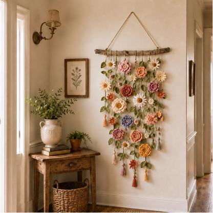 Willowmere – Handmade Crochet Flower Wall Hanging with Driftwood Branch + 50% OFF