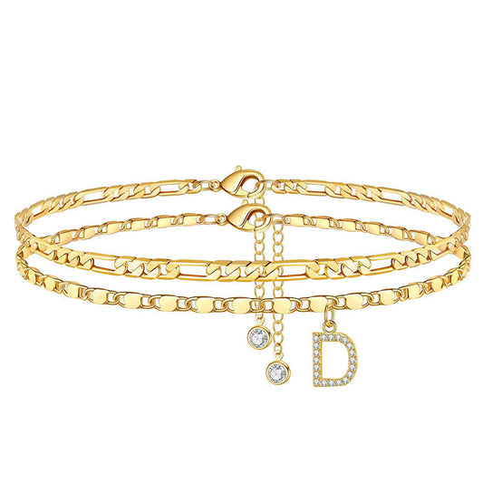 Avienne™ – Layered Gold Initial Anklet with Rhinestone Charm + 1+1 FREE