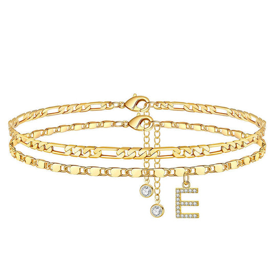 Avienne™ – Layered Gold Initial Anklet with Rhinestone Charm + 1+1 FREE