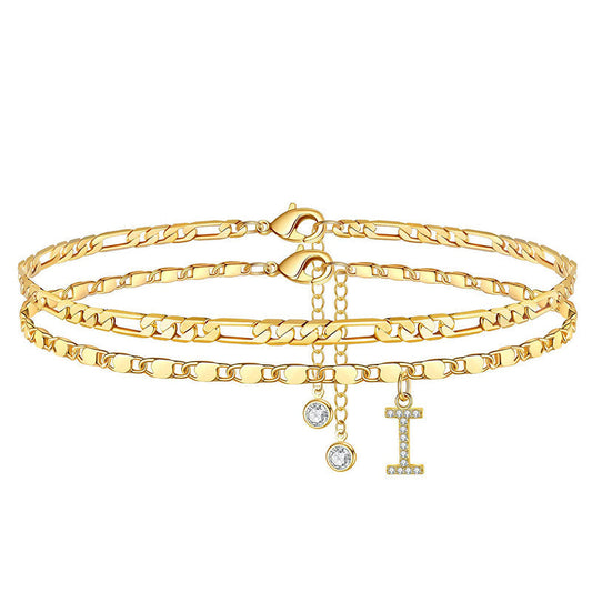 Avienne™ – Layered Gold Initial Anklet with Rhinestone Charm + 1+1 FREE
