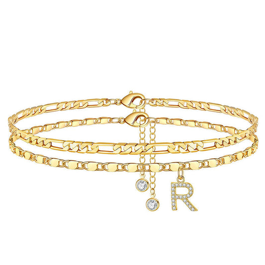 Avienne™ – Layered Gold Initial Anklet with Rhinestone Charm + 1+1 FREE