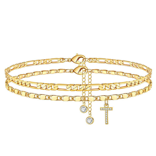Avienne™ – Layered Gold Initial Anklet with Rhinestone Charm + 1+1 FREE