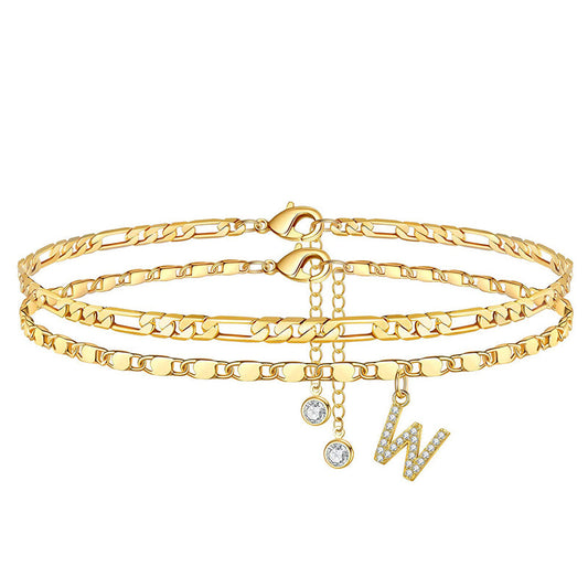 Avienne™ – Layered Gold Initial Anklet with Rhinestone Charm + 1+1 FREE