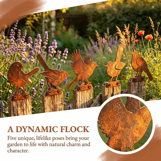 Hawthorne™ – Weathered Corten Steel Bird Silhouettes – Set of 5 Garden Decor + 50% OFF
