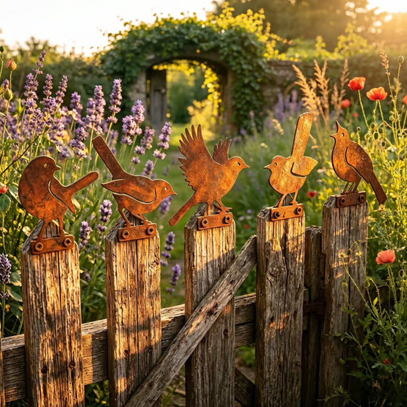 Hawthorne™ – Weathered Corten Steel Bird Silhouettes – Set of 5 Garden Decor + 50% OFF