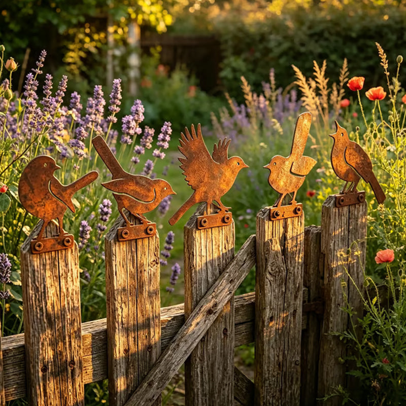 Hawthorne™ – Weathered Corten Steel Bird Silhouettes – Set of 5 Garden Decor + 50% OFF