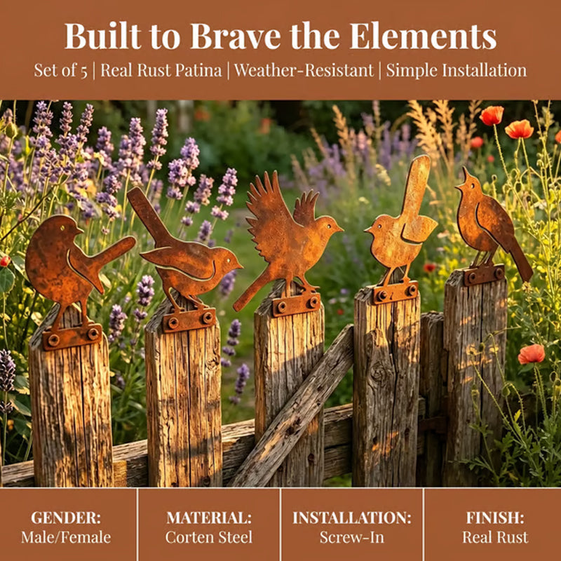 Hawthorne™ – Weathered Corten Steel Bird Silhouettes – Set of 5 Garden Decor + 50% OFF