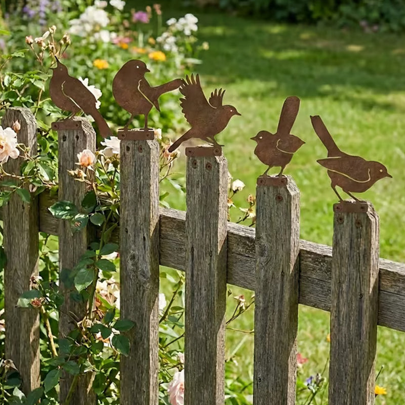 Hawthorne™ – Weathered Corten Steel Bird Silhouettes – Set of 5 Garden Decor + 50% OFF