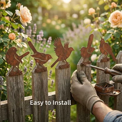 Hawthorne™ – Weathered Corten Steel Bird Silhouettes – Set of 5 Garden Decor + 50% OFF