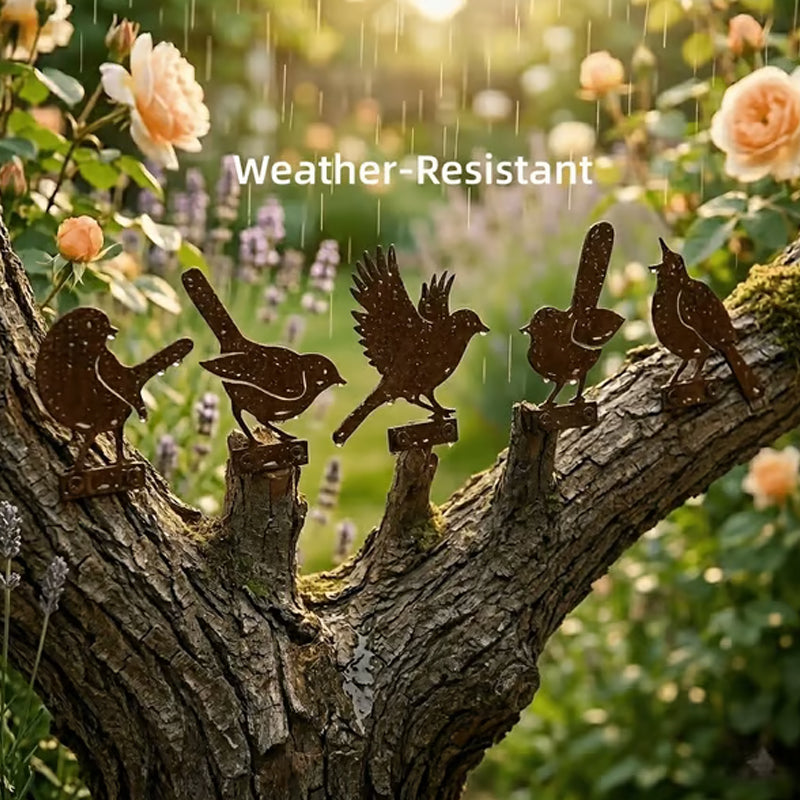 Hawthorne™ – Weathered Corten Steel Bird Silhouettes – Set of 5 Garden Decor + 50% OFF