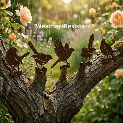 Hawthorne™ – Weathered Corten Steel Bird Silhouettes – Set of 5 Garden Decor + 50% OFF