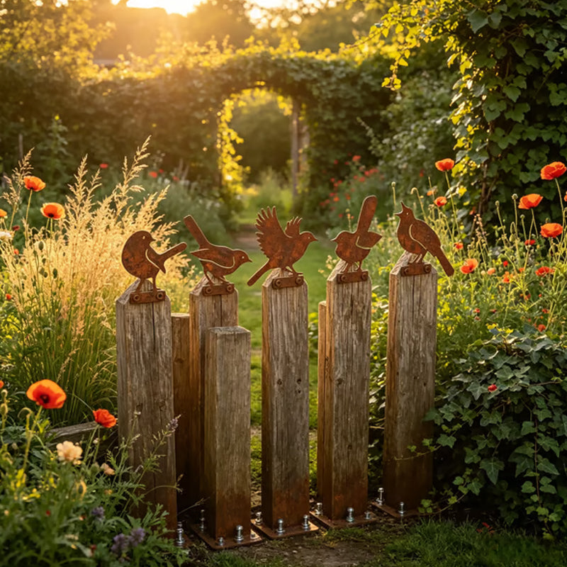 Hawthorne™ – Weathered Corten Steel Bird Silhouettes – Set of 5 Garden Decor + 50% OFF