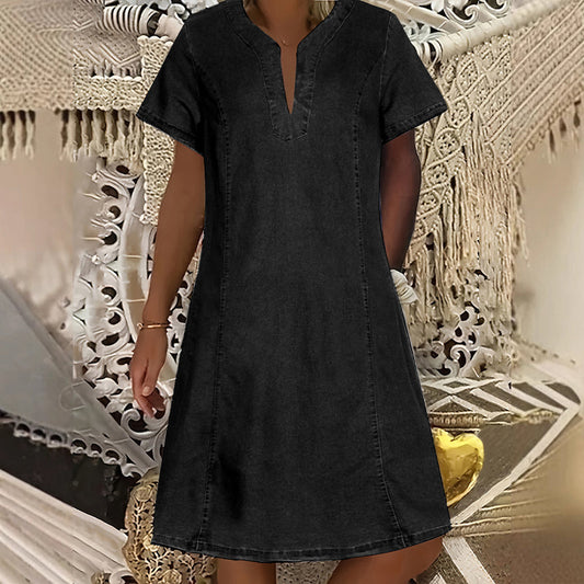 Solène™ – Lightweight Breathable Denim V-Neck Dress with Pockets + 50% OFF