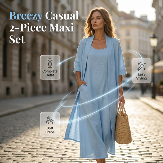Lirelle™ – Breezy 2-Piece Linen-Blend Maxi Dress & Duster Set + 50% OFF