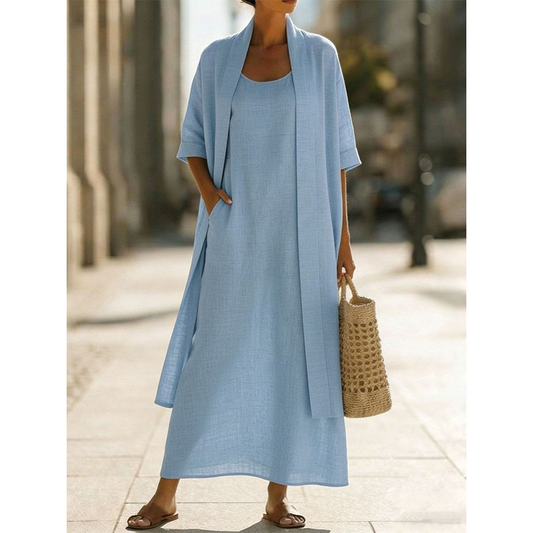 Lirelle™ – Breezy 2-Piece Linen-Blend Maxi Dress & Duster Set + 50% OFF