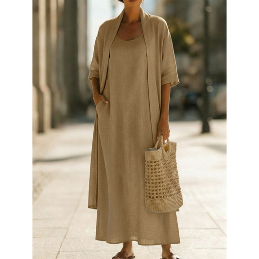 Lirelle™ – Breezy 2-Piece Linen-Blend Maxi Dress & Duster Set + 50% OFF