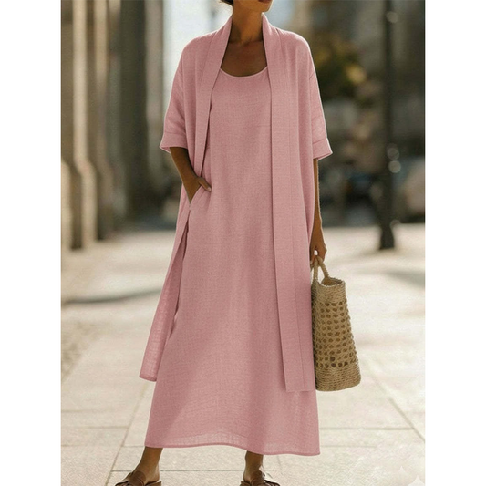Lirelle™ – Breezy 2-Piece Linen-Blend Maxi Dress & Duster Set + 50% OFF