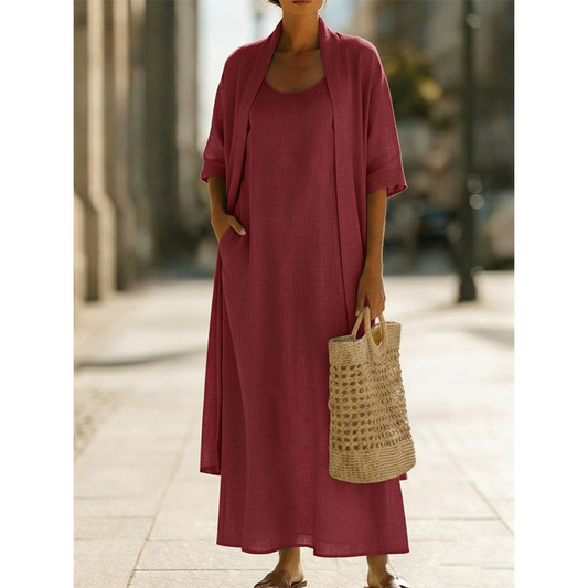Lirelle™ – Breezy 2-Piece Linen-Blend Maxi Dress & Duster Set + 50% OFF