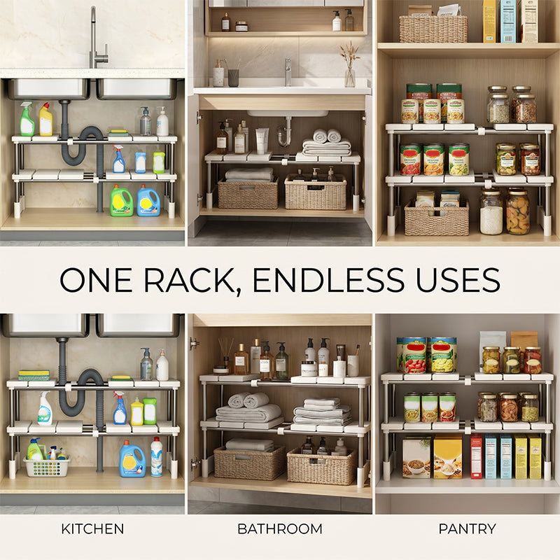 Alcove – Expandable Under-Sink Shelf with Removable Panels & No-Wobble Frame + 50% OFF