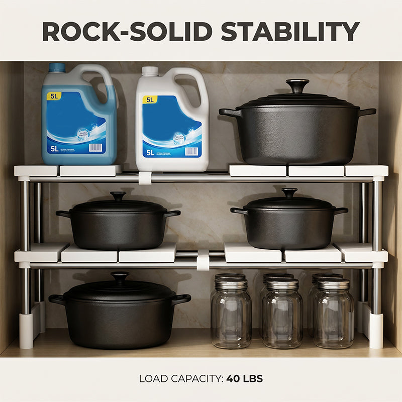 Alcove – Expandable Under-Sink Shelf with Removable Panels & No-Wobble Frame + 50% OFF