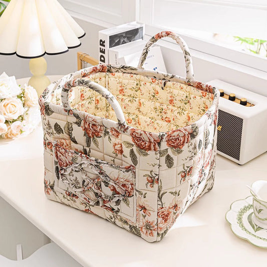 Meadowstow – Foldable Quilted Floral Storage Basket with Carry Handles + 50% OFF