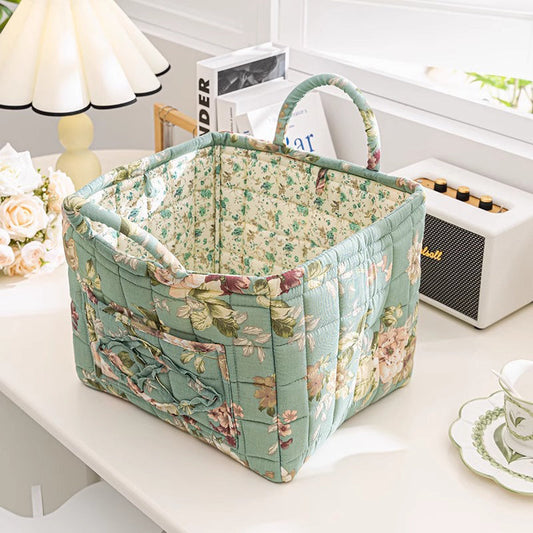Meadowstow – Foldable Quilted Floral Storage Basket with Carry Handles + 50% OFF