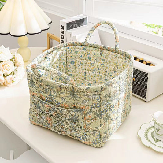 Meadowstow – Foldable Quilted Floral Storage Basket with Carry Handles + 50% OFF
