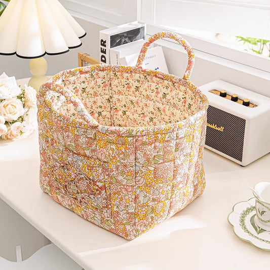 Meadowstow – Foldable Quilted Floral Storage Basket with Carry Handles + 50% OFF