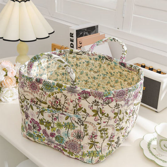 Meadowstow – Foldable Quilted Floral Storage Basket with Carry Handles + 50% OFF