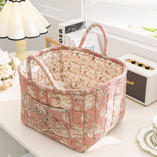 Meadowstow – Foldable Quilted Floral Storage Basket with Carry Handles + 50% OFF