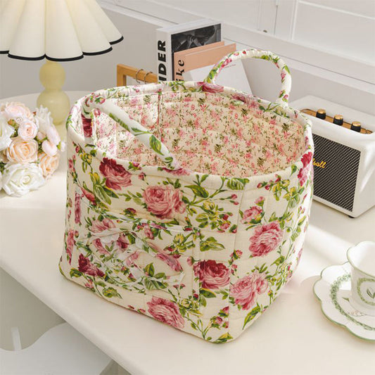 Meadowstow – Foldable Quilted Floral Storage Basket with Carry Handles + 50% OFF