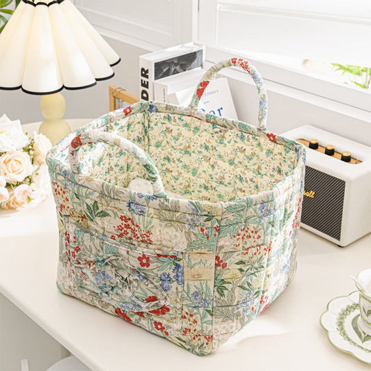 Meadowstow – Foldable Quilted Floral Storage Basket with Carry Handles + 50% OFF